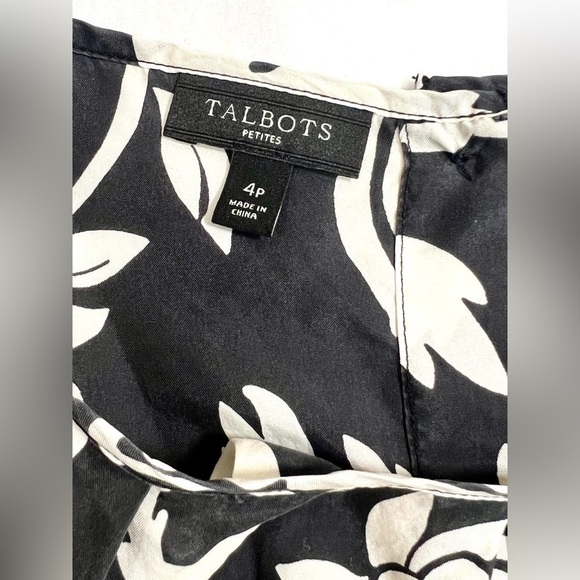 TALBOTS Women's Lightweight Silk Sleeveless Blouse Black White Floral Petite S - Picture 3 of 13